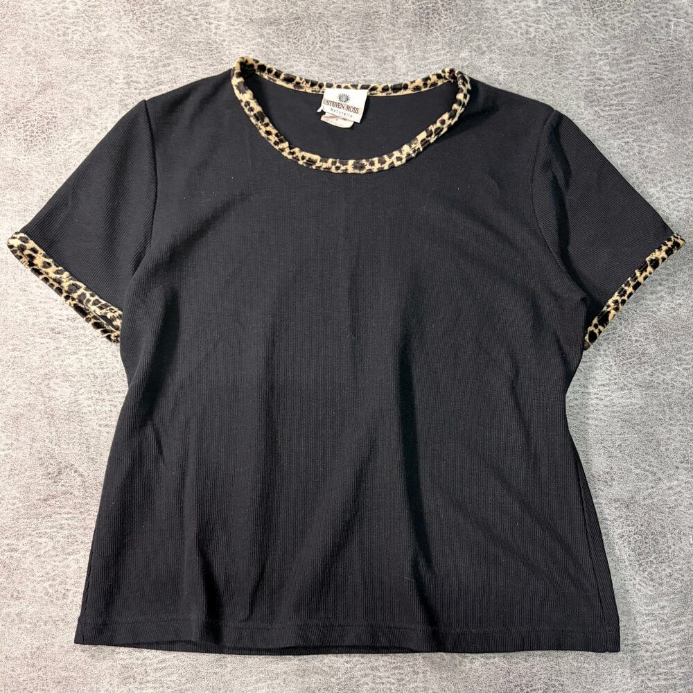 Vintage Black Ribbed Cheetah Hem Tee
